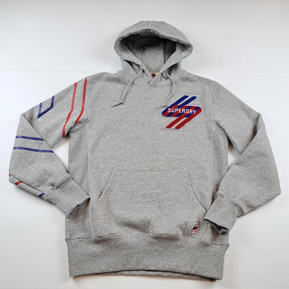 Superdry Hoodie Adult Small Gray Pullover Graphic Logo Fleece Sweatshirt Womens